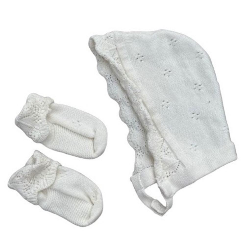 Pottery Barn Kids Cashmere Knit Hat / Bonnet & Booties Set Ivory 0-3M Unisex